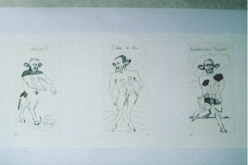3 Cow Philosophers, pen and ink on paper, 1997.